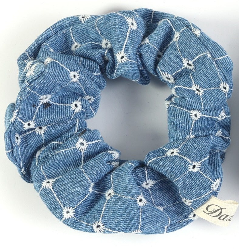 Geo Denim Scrunchie