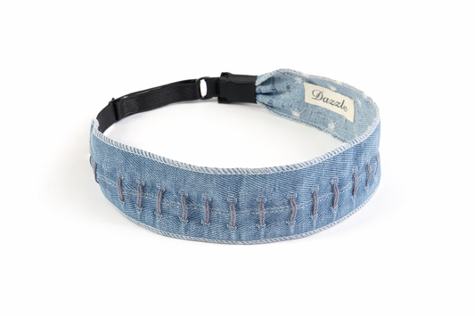 Stitched Denim Elastic Headband